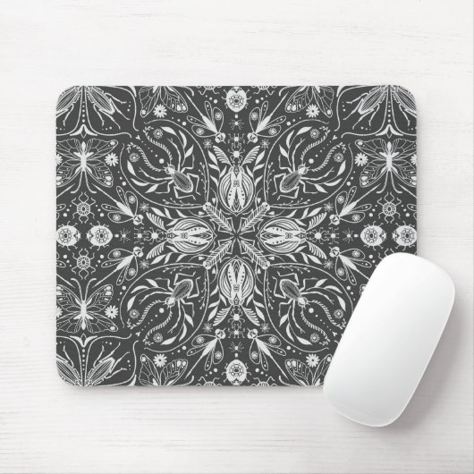Tapis De Souris Bugs, blanc cassé sur noir (Avec souris)