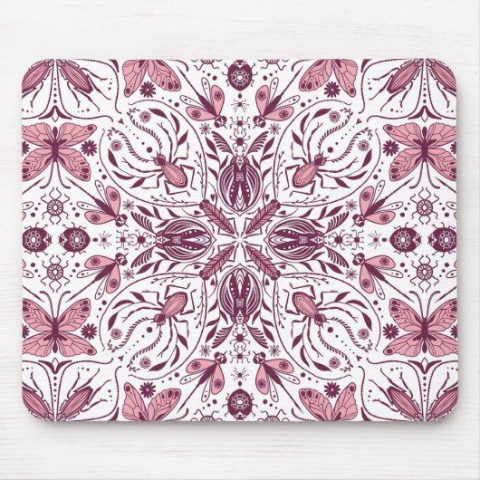 Tapis De Souris Buissons, magenta foncé et rose sur blanc (Devant)