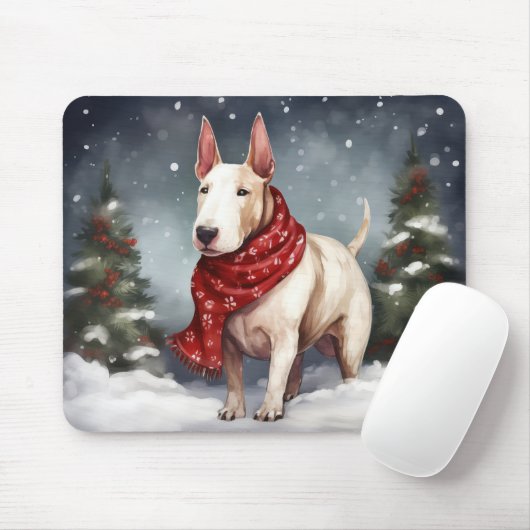 Tapis De Souris Bull Terrier Chien à Noël de neige (Avec souris)
