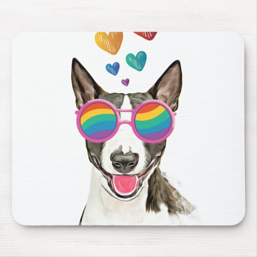 Tapis De Souris Bull Terrier Chien avec Coeurs Saint-Valentin (Devant)