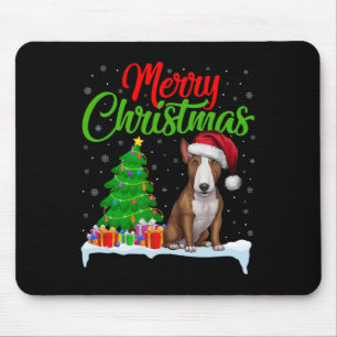Tapis De Souris Bull Terrier Chien Feux d'arbre de Noël Lumières D