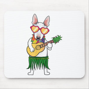 Tapis De Souris Bull Terrier Costume hawaïen Jouer Ukulele Summ