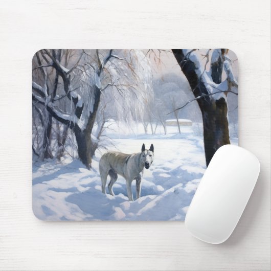 Tapis De Souris Bull Terrier Laisser neiger Noël (Avec souris)