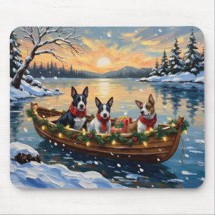 Tapis De Souris Bull Terrier Noël Bateau Fêtes