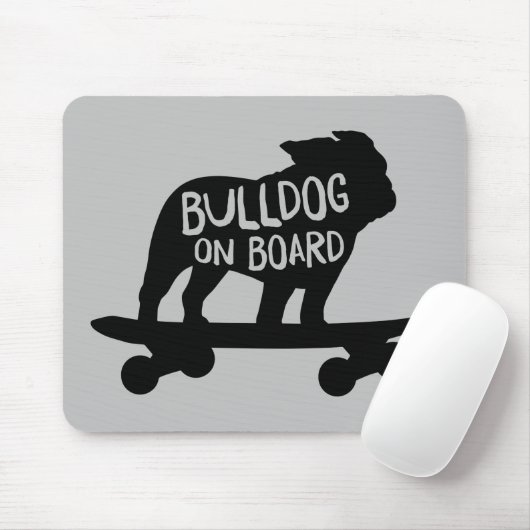 Tapis De Souris Bulldog à bord | Chien de Skateboard Silhouette (Avec souris)