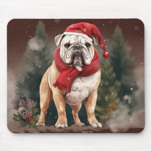 Tapis De Souris Bulldog à Noël de neige
