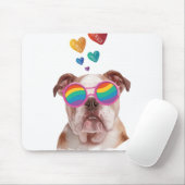 Tapis De Souris Bulldog anglais avec des coeurs Saint-Valentin (Avec souris)