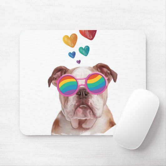 Tapis De Souris Bulldog anglais avec des coeurs Saint-Valentin (Avec souris)
