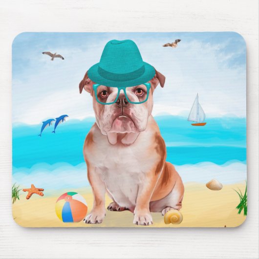 Tapis De Souris Bulldog anglais sur la plage (Devant)