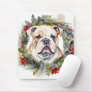 Tapis De Souris Bulldog Christmas Wreath Festive Pup