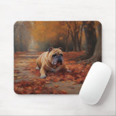Tapis De Souris Bulldog en automne Feuilles automne Inspire (Avec souris)