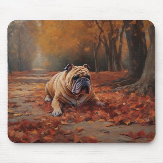 Tapis De Souris Bulldog en automne Feuilles automne Inspire (Devant)