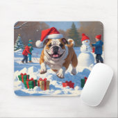 Tapis De Souris Bulldog Noël Festival scène de neige (Avec souris)