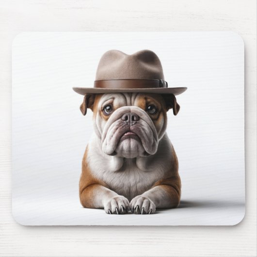 Tapis De Souris Bulldog portant une fedora (Devant)
