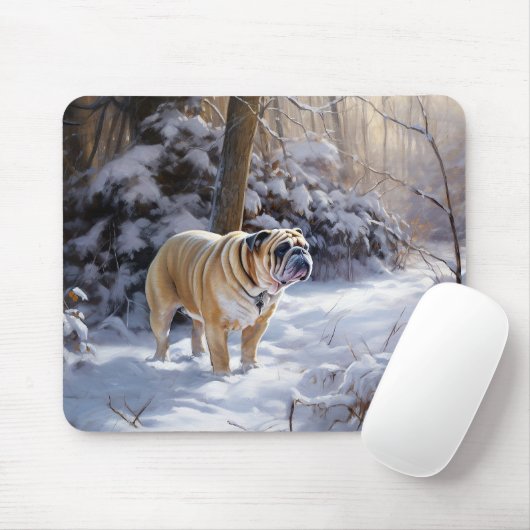 Tapis De Souris Bulldog Qu'Il Neige Noël Brossé (Avec souris)