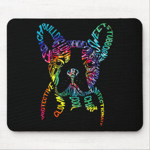 Tapis De Souris Bulldog Typographie Tie Dye Word Art Frenchie Chie