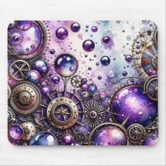 Tapis De Souris Bulles et engrenages Steampunk à l'aquarelle