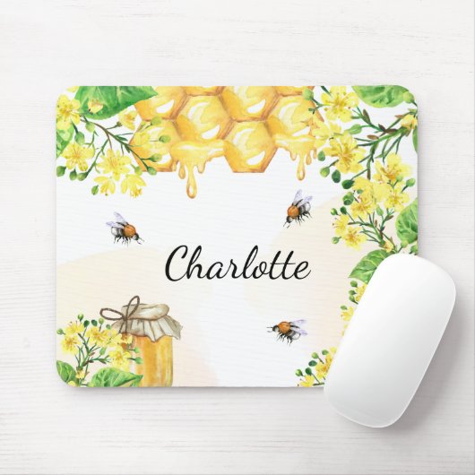 Tapis De Souris Bumble abeilles miel fleurons jaunes monogramme (Avec souris)