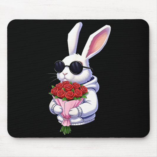 Tapis De Souris Bunny Hugging Valentine Flower Bunny (Devant)