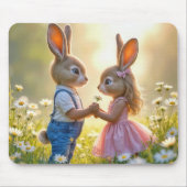 Tapis De Souris Bunny Romance dans un champ de marguerite (Devant)