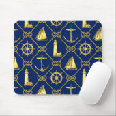Tapis De Souris Bureau de voilier Nautical Gold Blue Lighthouse (Avec souris)