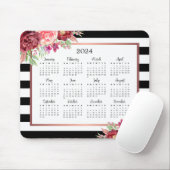 Tapis De Souris Burgundy Floral Black Stripes 2024 Calendrier (Avec souris)