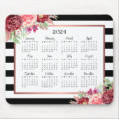 Tapis De Souris Burgundy Floral Black Stripes 2024 Calendrier (Devant)