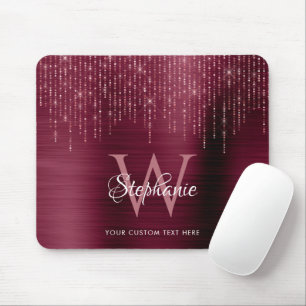 Tapis De Souris Burgundy Monogram Rose Gold Sparkle
