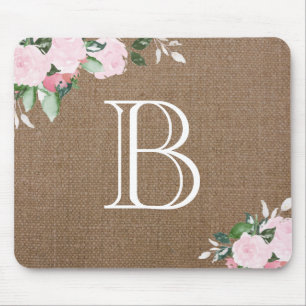 Tapis De Souris Burlap Floral Floroms Monogramme