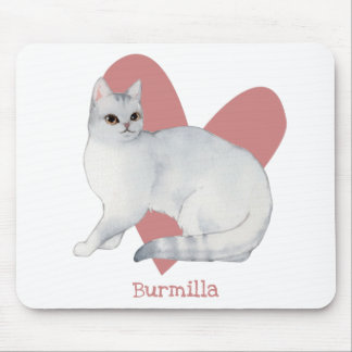 Tapis De Souris Burmilla Chat Aquarelle Kitty Coeur rose
