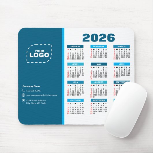 Tapis De Souris Business Logo 2026 Calendar Template Mousepad (Avec souris)
