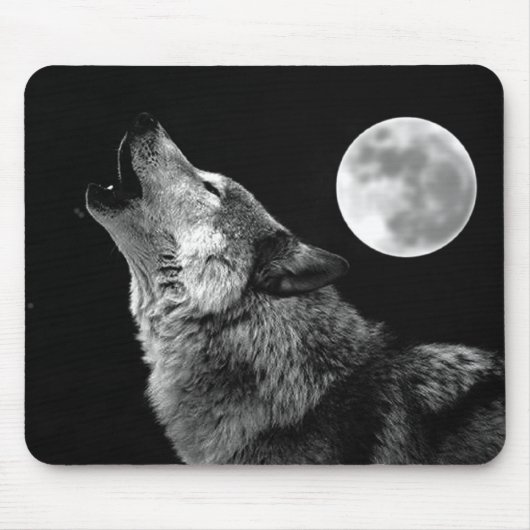 Tapis De Souris BW Wolf Howling at Moon (Devant)