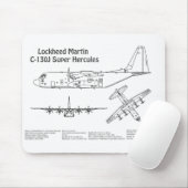 Tapis De Souris C-130 Hercules - Plan directeur de l'avion AD (Avec souris)