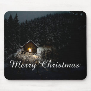 Tapis De Souris Cabane Mystique de Noël en Profonde Forêt