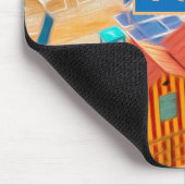 Tapis De Souris Cabanes tropicales orange et bleu de plage Monogra (Coin)