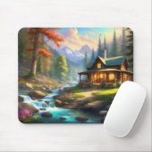 Tapis De Souris Cabine dans le Woods Mountain Stream (Avec souris)