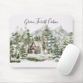 Tapis De Souris Cabine d'aquarelle dans la forêt de pins verts (Avec souris)