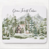 Tapis De Souris Cabine d'aquarelle dans la forêt de pins verts (Devant)