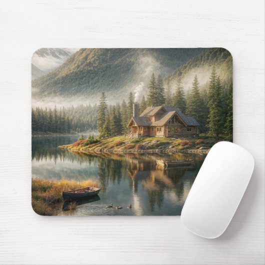 Tapis De Souris Cabine Mountain Lake avec bateau à roues (Avec souris)