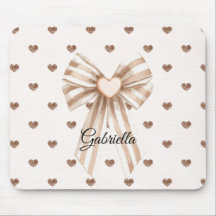 Tapis De Souris Cacao Crème Arc Rose Blush Paillettes Cœurs