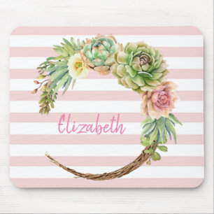 Tapis De Souris Cactus Aquarelle Adorable, Rayures de Succulente