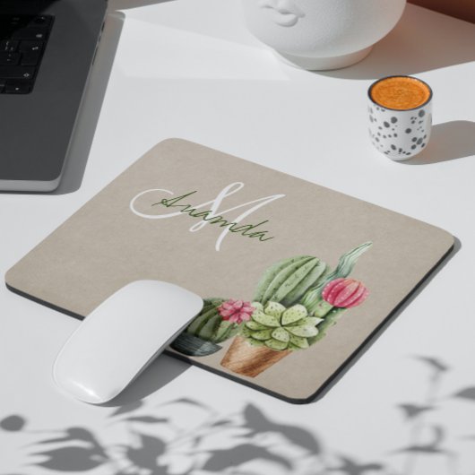Tapis De Souris Cactus Cactus Succulent Monogramme du désert du su