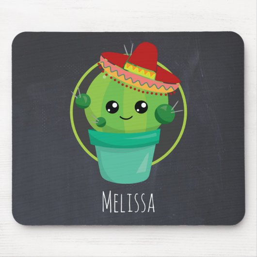 Tapis De Souris Cactus souriant aux gros yeux dans le Sombrero Rou (Devant)