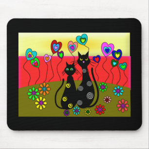 Tapis De Souris Cadeaux noirs d'art d'amoureux de les chats