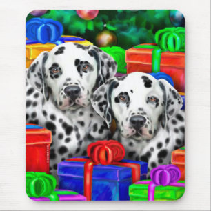 Tapis De Souris Cadeaux ouverts de Noël dalmate