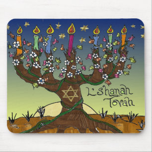 Tapis De Souris Cadeaux Vêtements Judaica L'shanah Tovah Arbre de