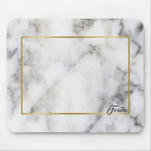 Tapis De Souris Cadre bordure or en pierre de marbre blanc et gris