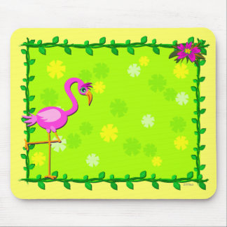 Tapis De Souris Cadre des plantes tropicales et du Flamant rose