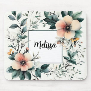 Tapis De Souris Cadre floral personnalisé, design aquarelle