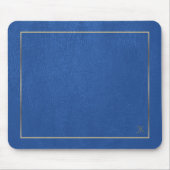 Tapis De Souris Cadre Or en Cuir Bleu - Monogramme Personnalisé (Devant)